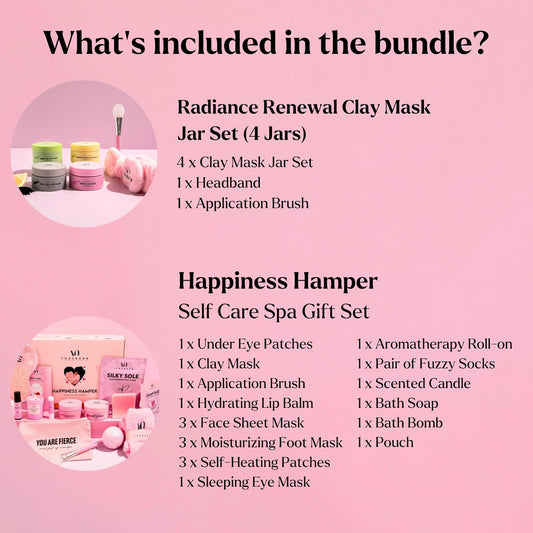 Spa Gifts for Women (Bundle of 2) - Premium Self Care Spa Kit + Clay Mask Set With Headband & Brush - Bath, Skin Care Sets & Self Care Items - Ultimate Pampering Skin Care Set - Birthday Gifts