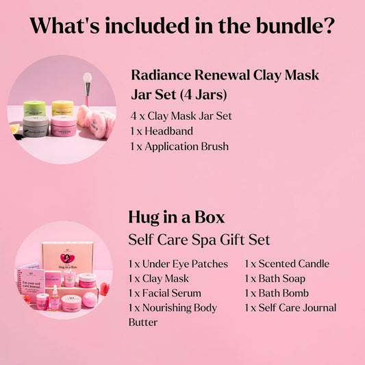 Spa Gifts for Women (Bundle of 2) - Premium Self Care Spa Kit + Clay Mask Set With Headband & Brush - Bath, Skin Care Sets & Self Care Items - Ultimate Pampering Skin Care Set - Birthday Gifts