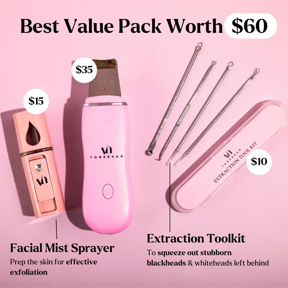 Skin Scrubber Face Spatula (Set of 3) - Deep Cleansing Blackhead Remover with Facial Mist Sprayer & Extraction Toolkit - Ultrasonic Skin Scrubber with Pore Extractor & Serum Infuser- Face Scraper Kit