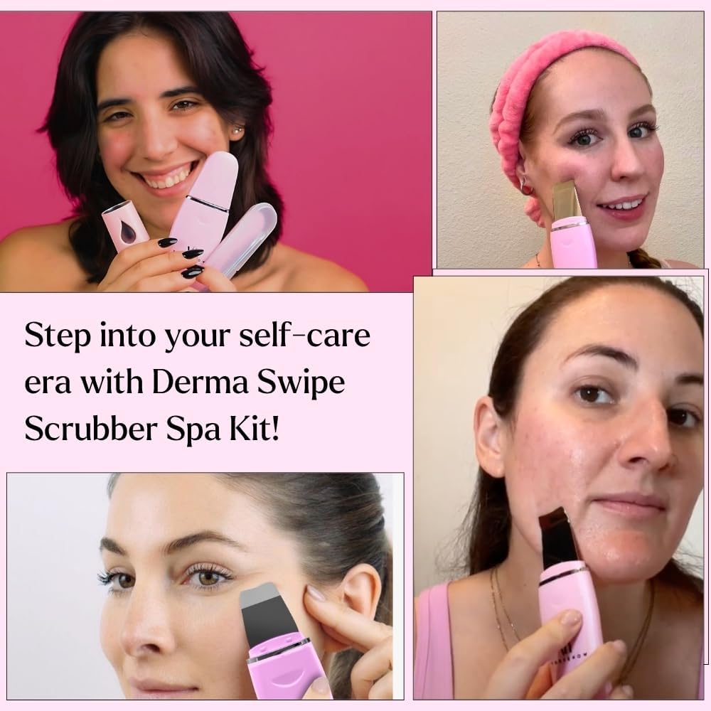 Skin Scrubber Face Spatula (Set of 3) - Deep Cleansing Blackhead Remover with Facial Mist Sprayer & Extraction Toolkit - Ultrasonic Skin Scrubber with Pore Extractor & Serum Infuser- Face Scraper Kit