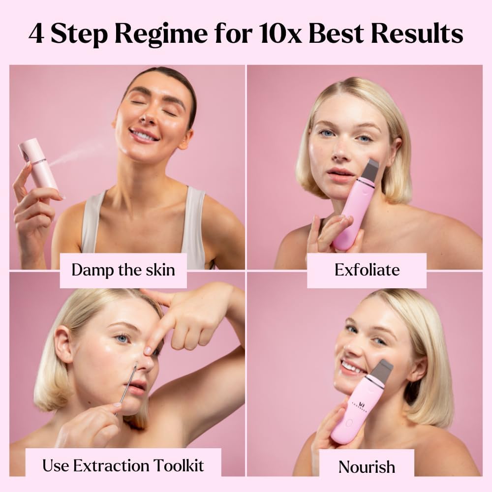 Skin Scrubber Face Spatula (Set of 3) - Deep Cleansing Blackhead Remover with Facial Mist Sprayer & Extraction Toolkit - Ultrasonic Skin Scrubber with Pore Extractor & Serum Infuser- Face Scraper Kit