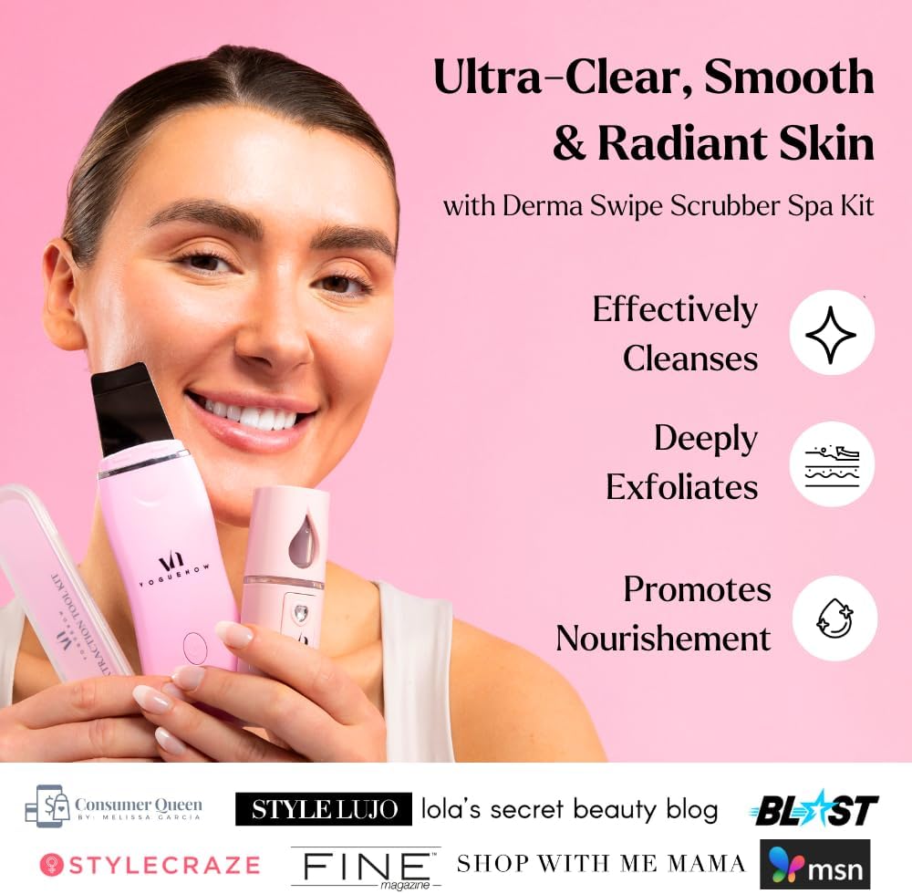 Skin Scrubber Face Spatula (Set of 3) - Deep Cleansing Blackhead Remover with Facial Mist Sprayer & Extraction Toolkit - Ultrasonic Skin Scrubber with Pore Extractor & Serum Infuser- Face Scraper Kit