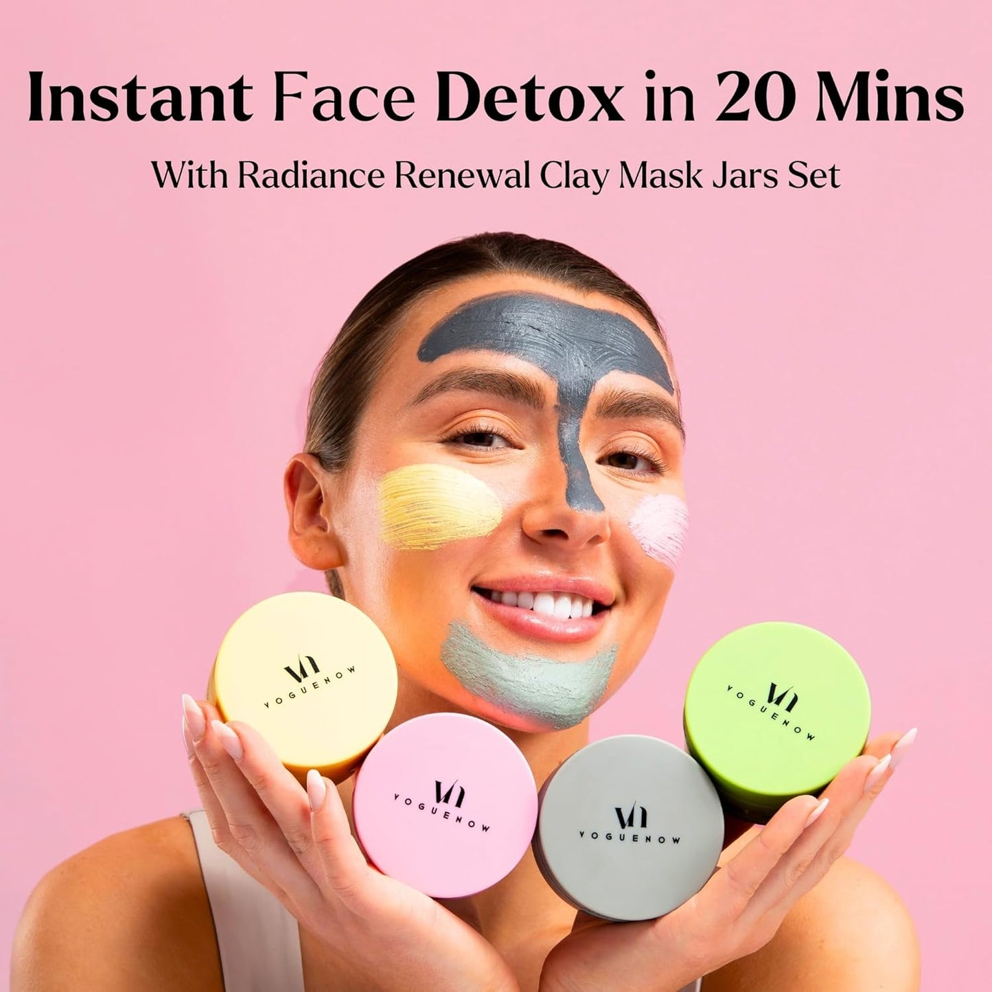 Skin Rejuvenating [Bundle of 3] - Facial Cleansing Brush for Gentle Exfoliating and Massaging + Premium Clay Mask (4 Pcs Set) for Detoxifying + 24K Gold Jelly Face Mask for Facials for Nourishment