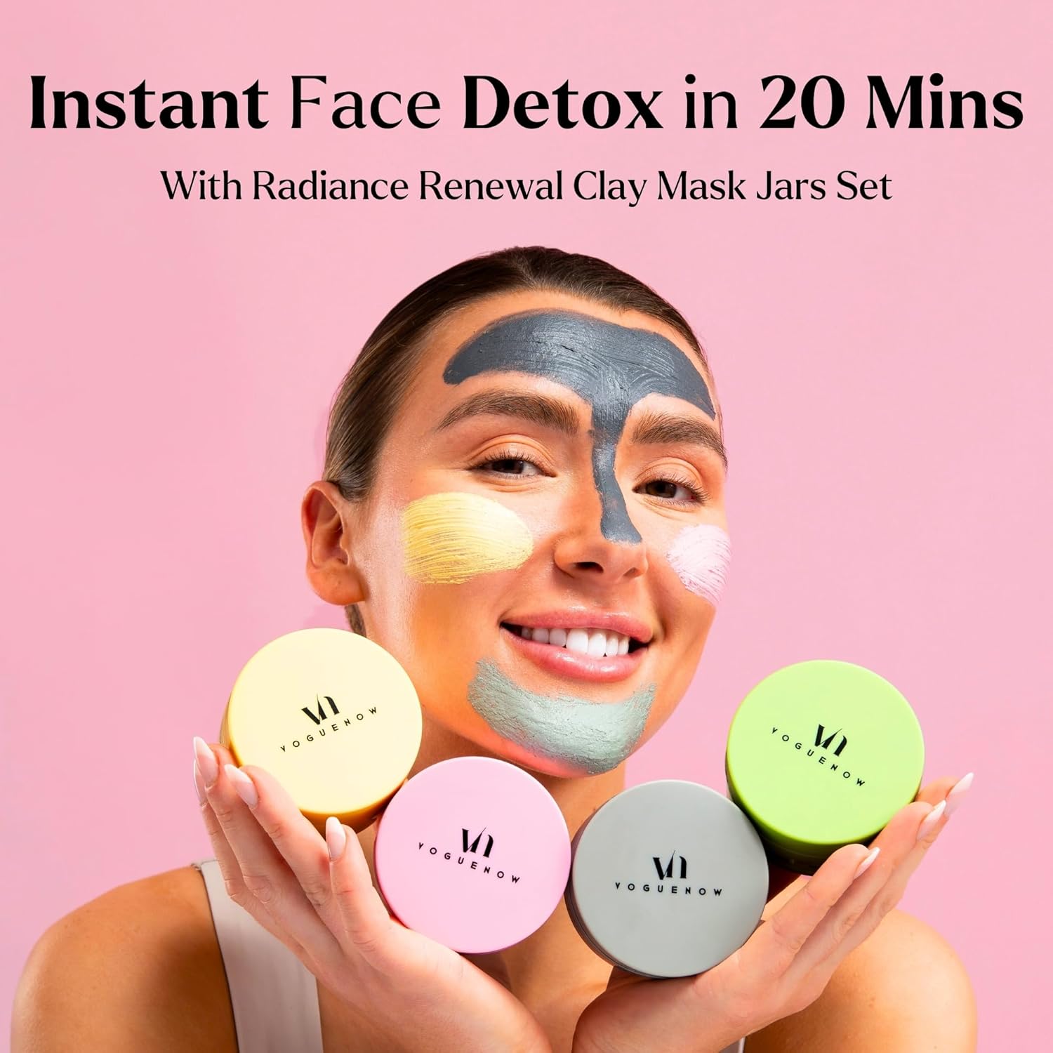 Skin Rejuvenating [Bundle of 3] - Facial Cleansing Brush for Gentle Exfoliating and Massaging + Premium Clay Mask (4 Pcs Set) for Detoxifying + 24K Gold Jelly Face Mask for Facials for Nourishment