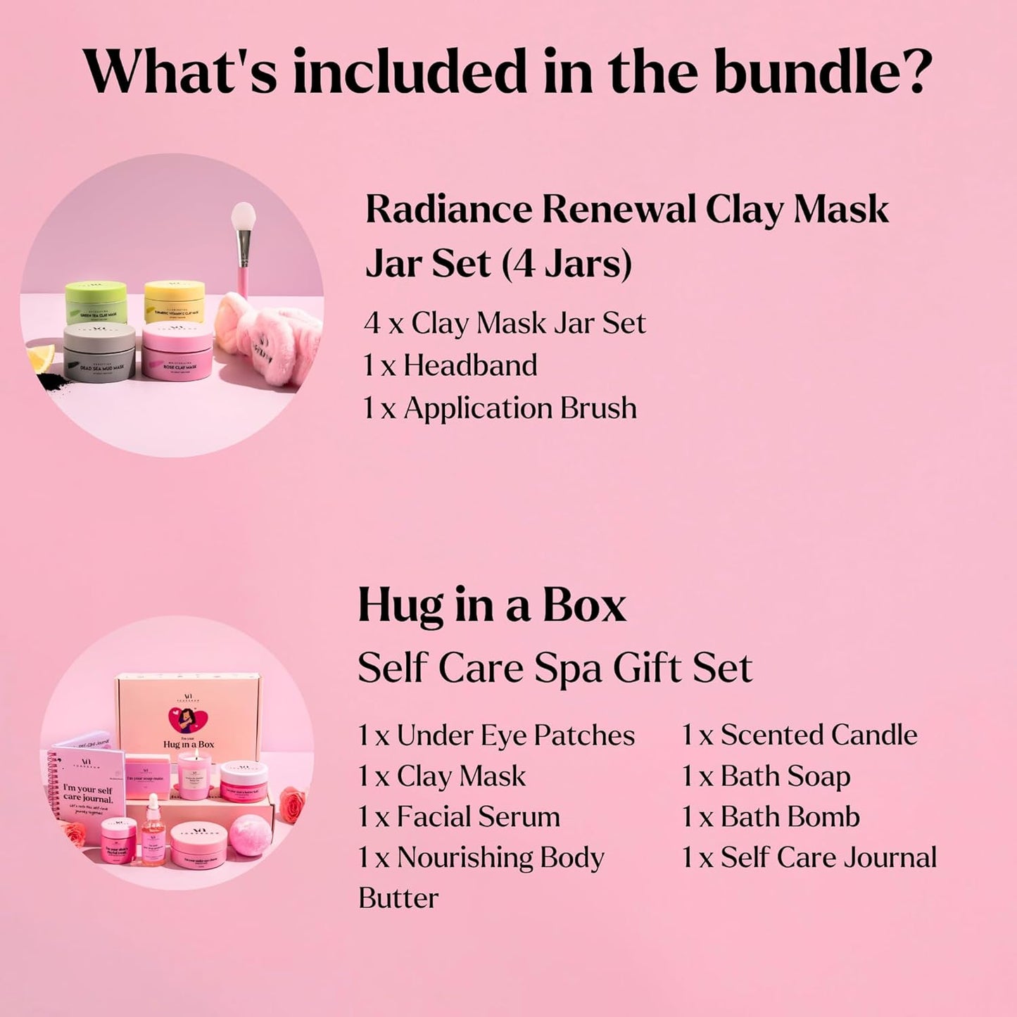 Spa Gifts for Women (Bundle of 2) - Premium Self Care Spa Kit + Clay Mask Set With Headband & Brush - Bath, Skin Care Sets & Self Care Items - Ultimate Pampering Skin Care Set - Birthday Gifts