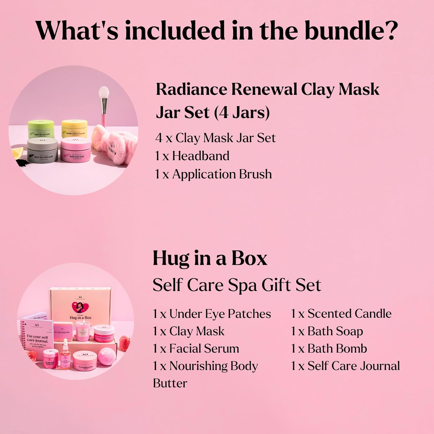 Spa Gifts for Women (Bundle of 2) - Premium Self Care Spa Kit + Clay Mask Set With Headband & Brush - Bath, Skin Care Sets & Self Care Items - Ultimate Pampering Skin Care Set - Birthday Gifts