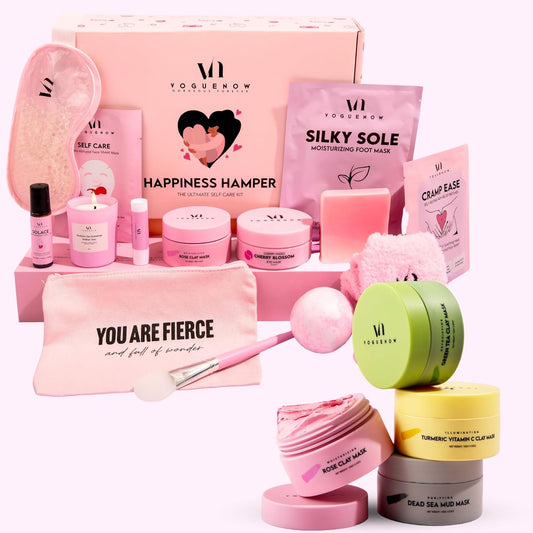 Spa Gifts for Women (Bundle of 2) - Premium Self Care Spa Kit + Clay Mask Set With Headband & Brush - Bath, Skin Care Sets & Self Care Items - Ultimate Pampering Skin Care Set - Birthday Gifts