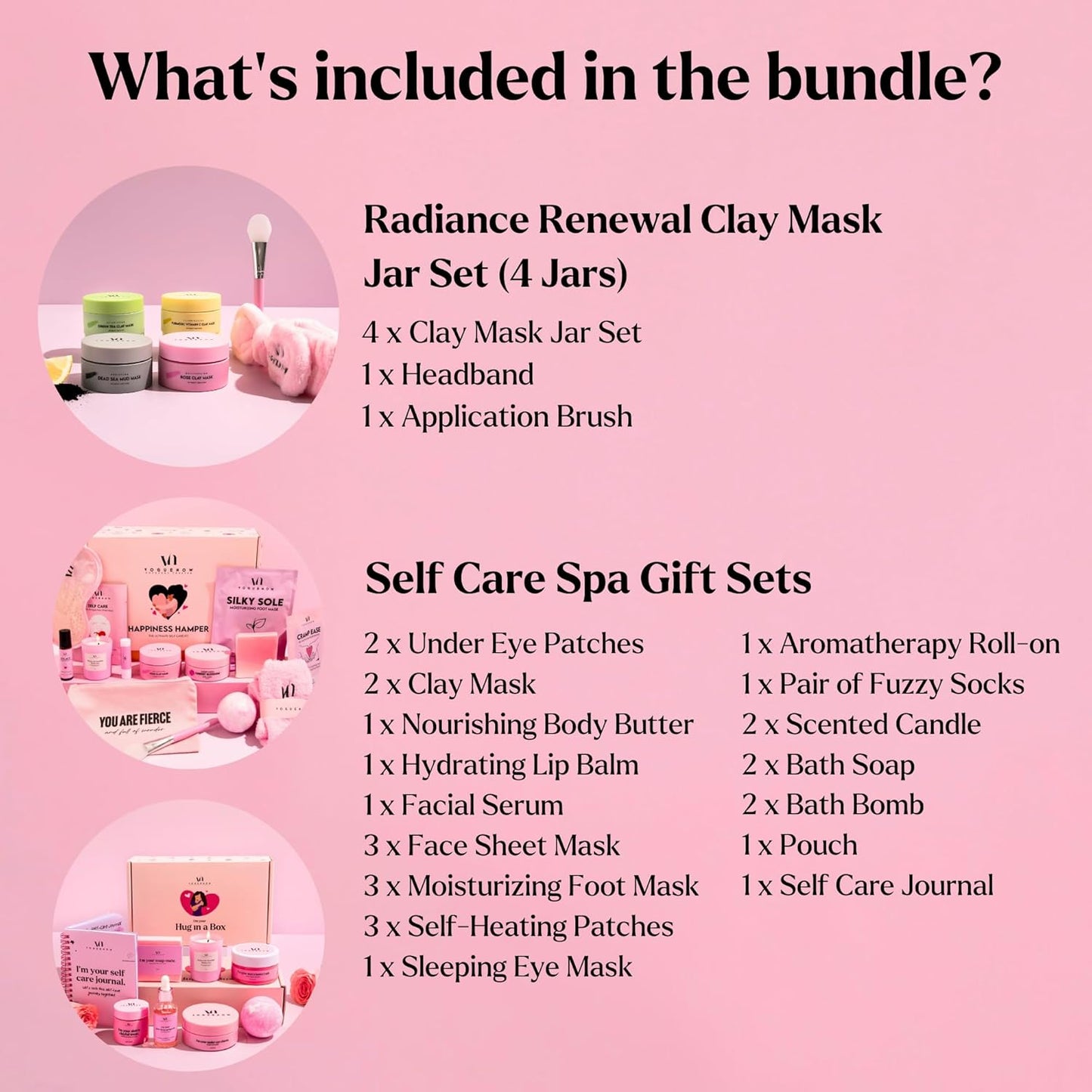 Spa Gifts for Women (Bundle of 3) - 2 x Premium Self Care Spa Kits + Clay Mask Set With Headband & Brush - Bath, Skin Care Sets & Self Care Items - Ultimate Pampering Skin Care Set - Birthday Gifts