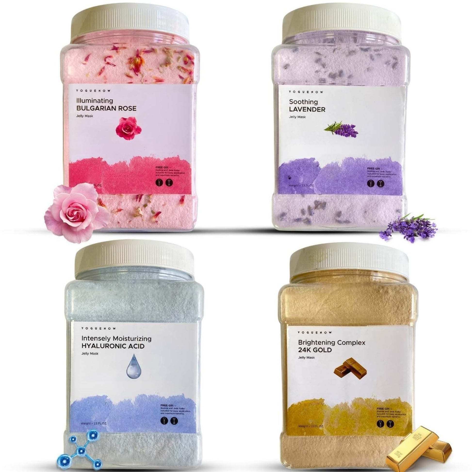 Jelly Face Mask for Facials - Bulgarian Rose Hydrating, Brightening & Nourishing Jelly Mask with Free Jade Roller & Spatula | Professional Hydrojelly Masks | Vajacial Jelly Mask Powder | 23 Oz Jar