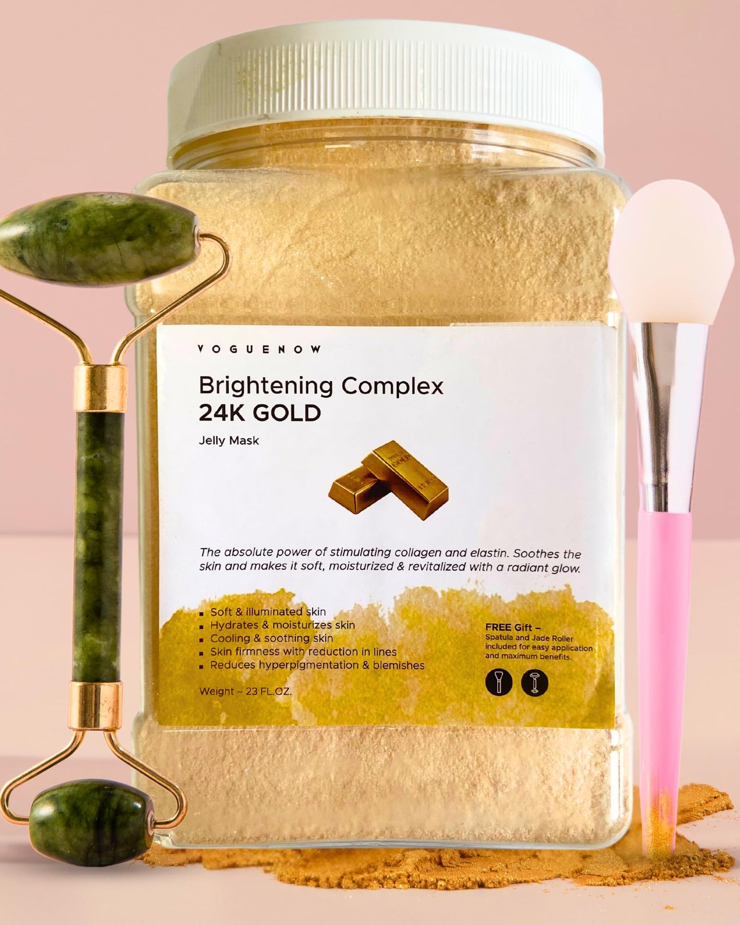 Jelly Face Mask for Facials - Bulgarian Rose Hydrating, Brightening & Nourishing Jelly Mask with Free Jade Roller & Spatula | Professional Hydrojelly Masks | Vajacial Jelly Mask Powder | 23 Oz Jar