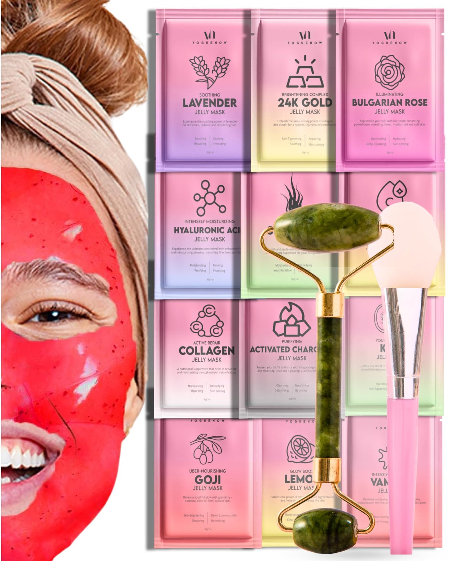 Jelly Face Mask for Facials - Bulgarian Rose Hydrating, Brightening & Nourishing Jelly Mask with Free Jade Roller & Spatula | Professional Hydrojelly Masks | Vajacial Jelly Mask Powder | 23 Oz Jar