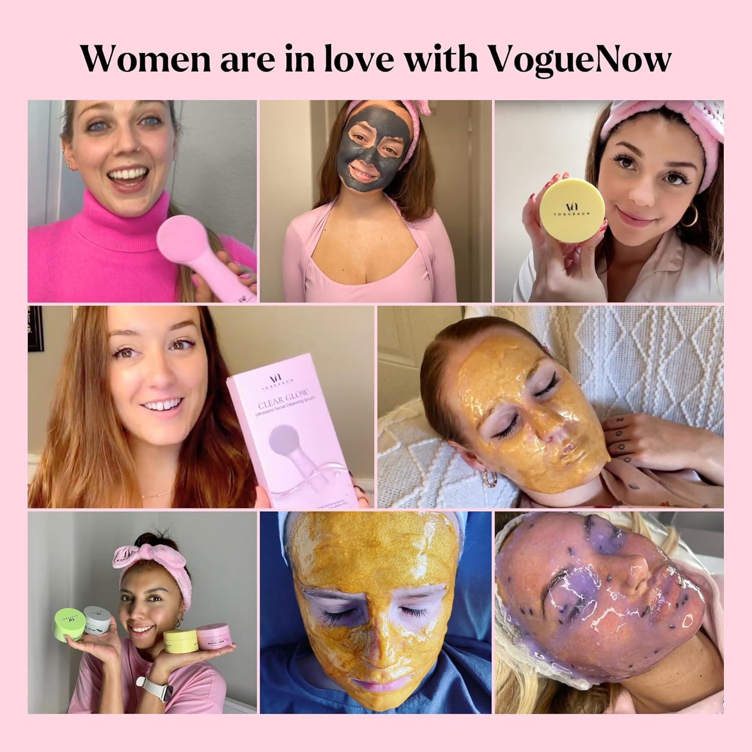 Skin Rejuvenating [Bundle of 3] - Facial Cleansing Brush for Gentle Exfoliating & Massaging + Premium Clay Mask (4 Pc Set) for Detoxifying + Hyaluronic Acid Jelly Face Mask for Facials for Nourishment